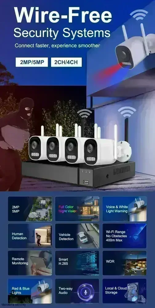 Monitorrs Security Wifi IP 4 kamerový set 2 mpix, aktív (6124k4)