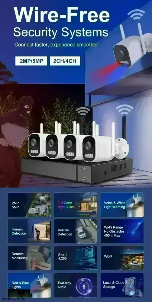 Monitorrs Security Wifi IP 6 kamerový set 2 mpix, aktív (6124k6)