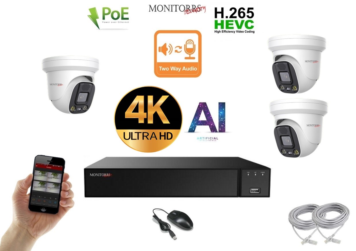Monitorrs Security AI Aktív IP 3 kamerový set 8 Mpix WDome (6077K3)