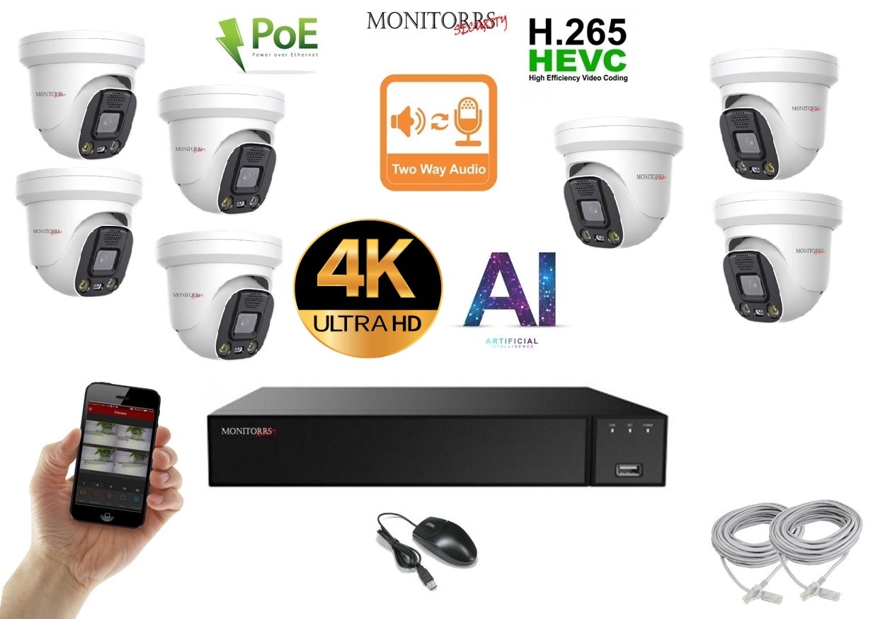 Monitorrs Security AI Aktív IP 7 kamerový set 8 Mpix WDome (6077K7)