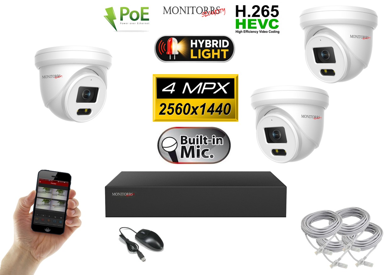 Monitorrs Security IP 3 kamerový set 4 Mpix Plast Dome (6032K3)