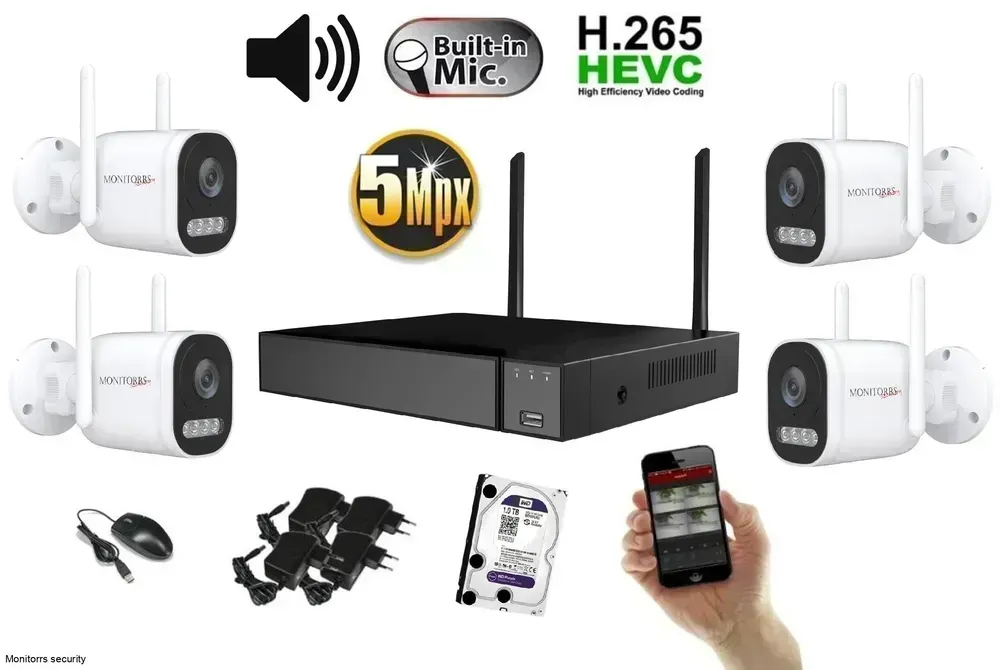 Monitorrs Security Wifi IP 4 kamerový set 5 mpix, aktív (6123k4)