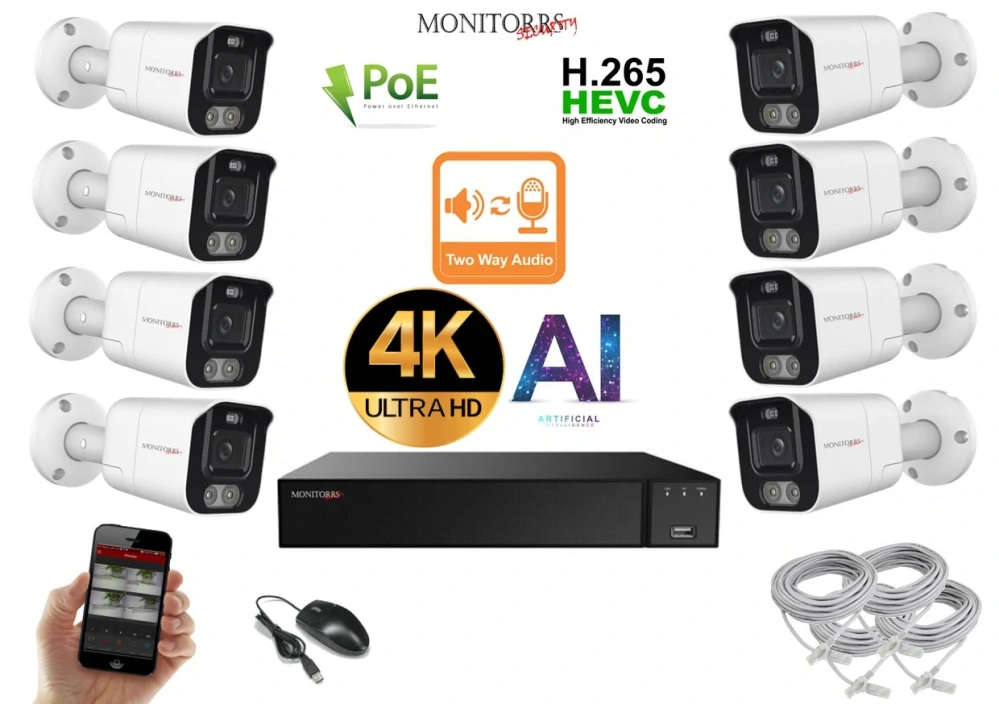 Monitorrs Security AI Aktív IP 8 kamerový set 8 Mpix WTube (6079K8)