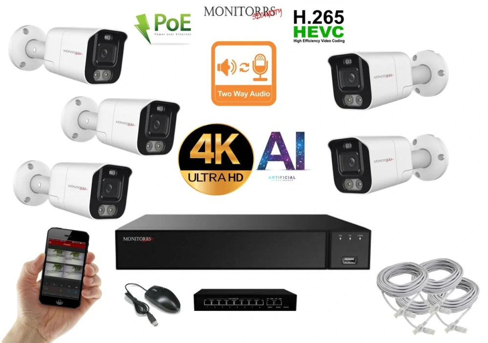 MS AI Aktív IP 5 kamerový set so switchom 8 Mpix WTube (6079K5B)