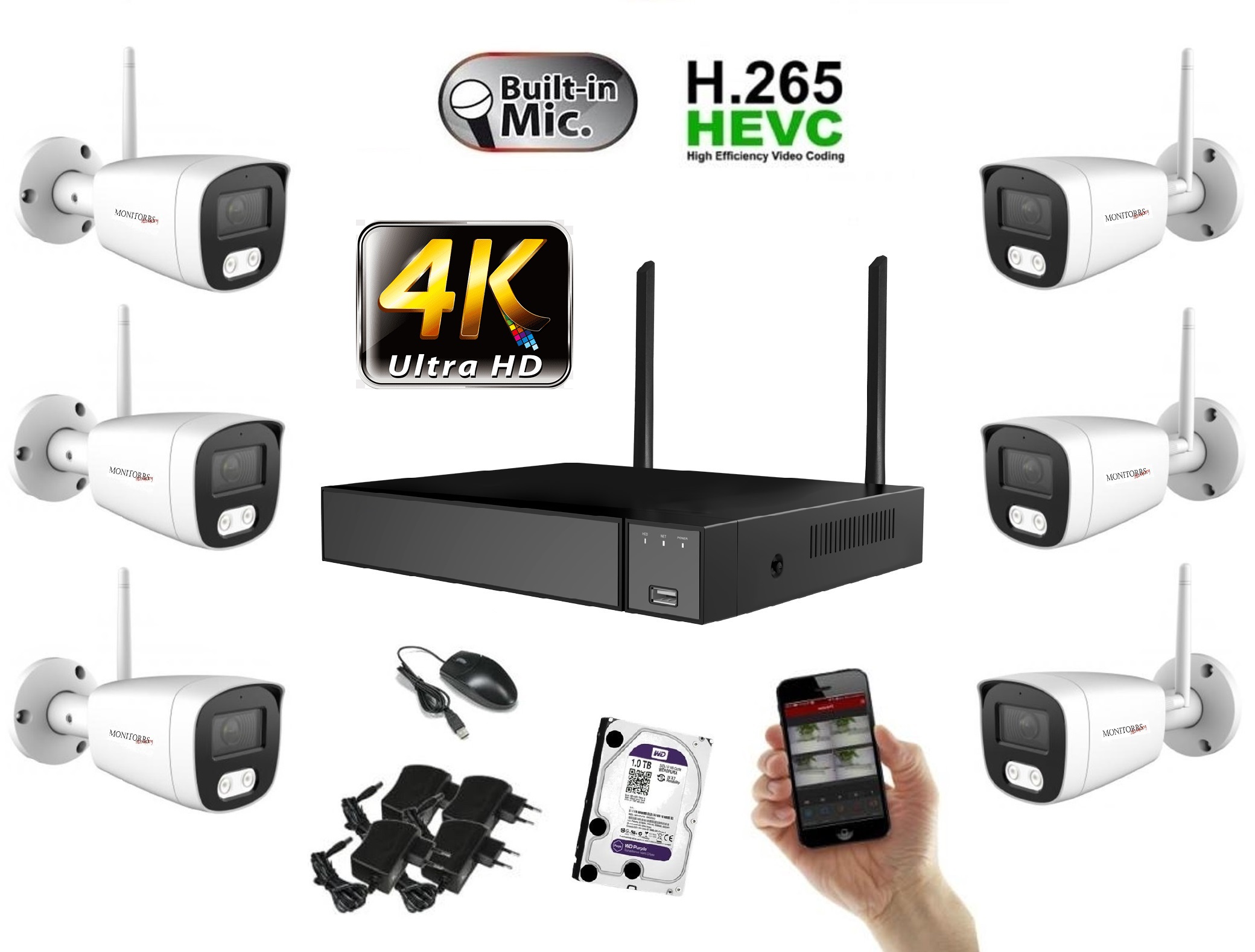 Monitorrs Security Wifi IP 6 kamerový set 8 MPix (6125K6)