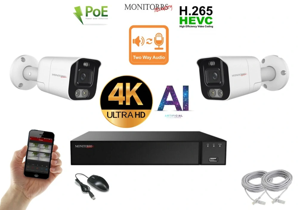 Monitorrs Security AI Aktív IP 2 kamerový set 8 Mpix WTube (6078K2)