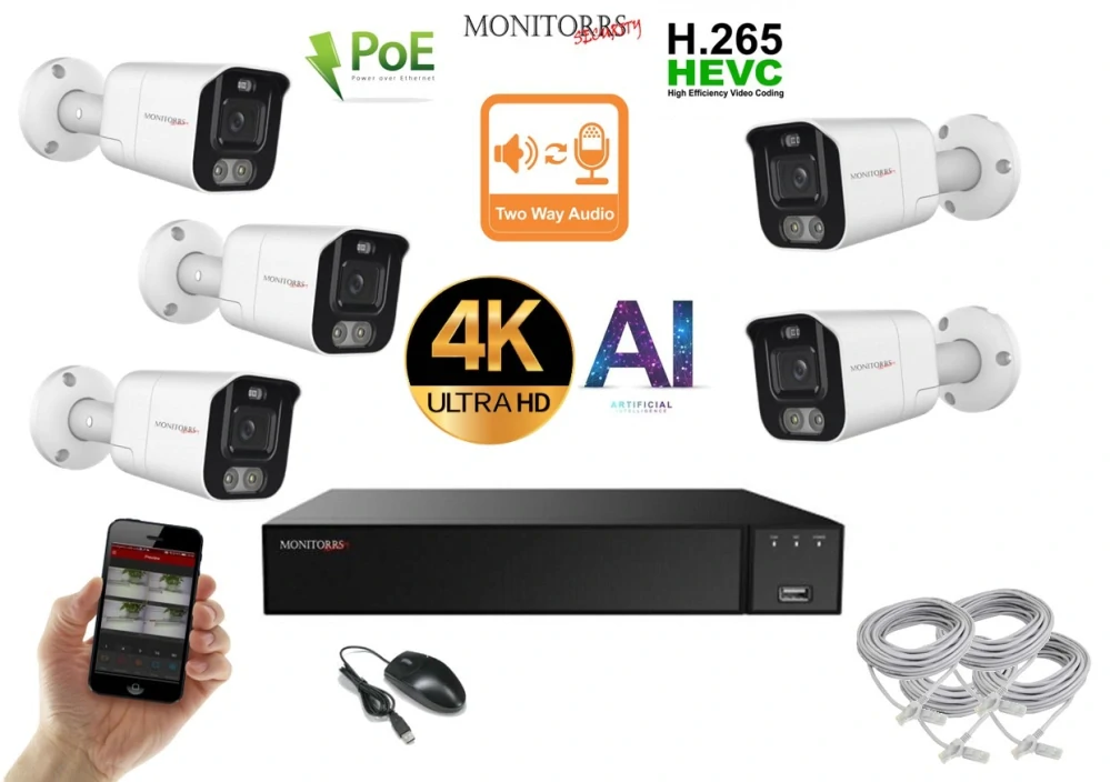 Monitorrs Security AI Aktív IP 5 kamerový set 8 Mpix WTube (6078K5)