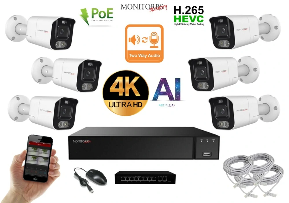 MS AI Aktív IP 6 kamerový set so switchom 8 Mpix WTube (6078K6B)