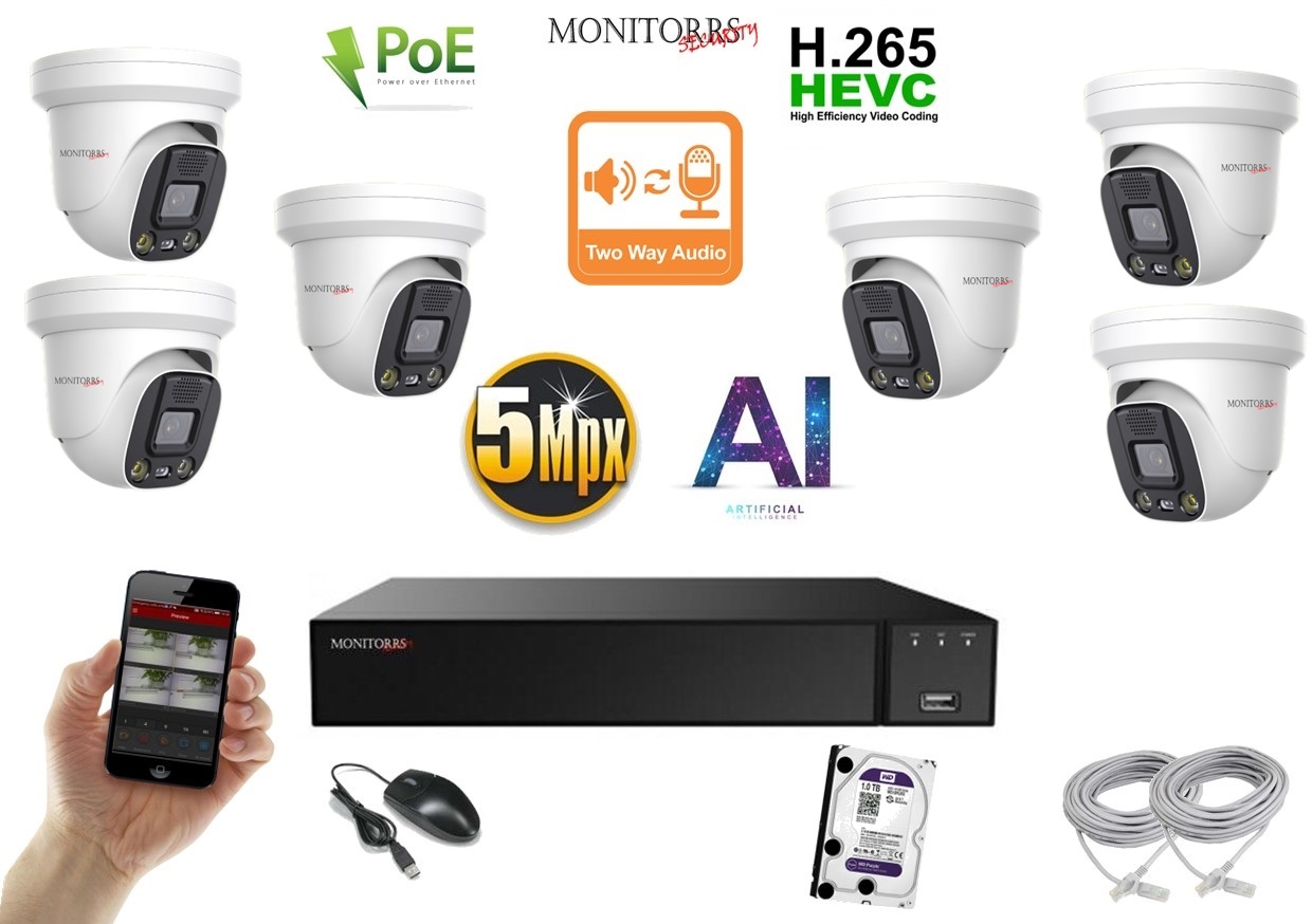 Monitorrs Security AI Aktív IP 6 kamerový set 8 Mpix WDome (6077K6)