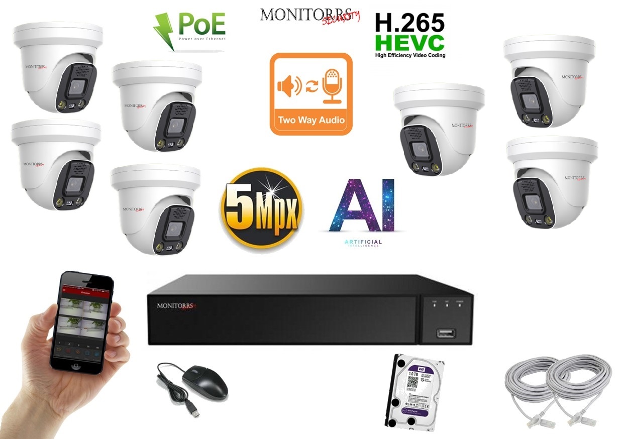 Monitorrs Security AI Aktív IP 7 kamerový set 8 Mpix WDome (6077K7)