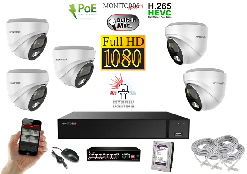 MS Hybrid Light IP 5 kamerový set so switchom 2 Mpix WDome (6211K5B)