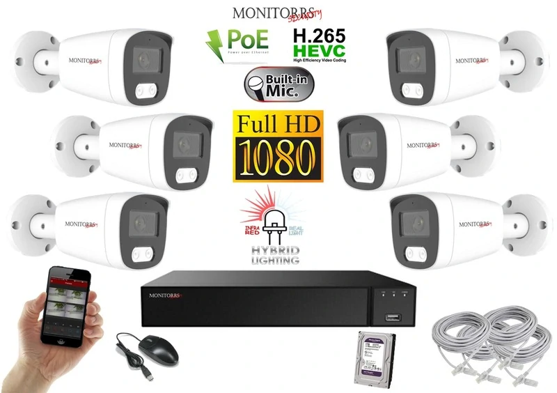 Monitorrs Security Hybrid Light IP 6 kamerový set 2 Mpix WTube (6213K6)