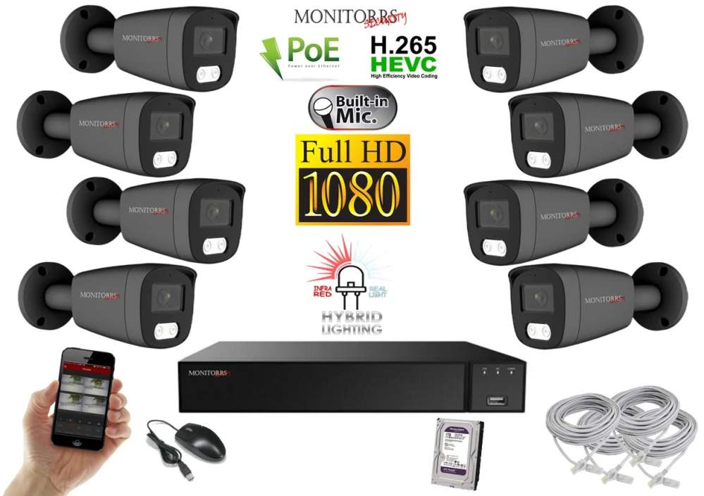 Monitorrs Security Hybrid Light IP 8 kamerový set 2 Mpix GTube (6214K8)