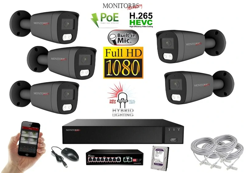 MS Hybrid Light IP 5 kamerový set so switchom 2 Mpix GTube (6214K5B)