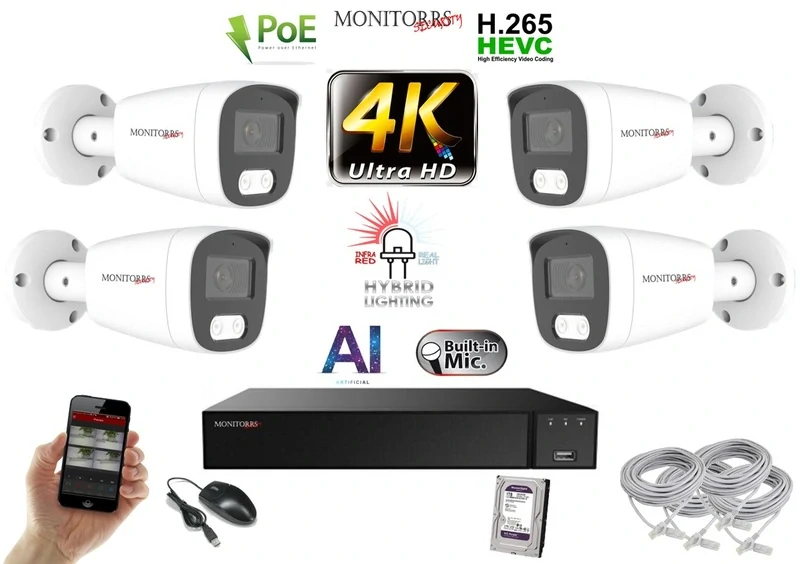 Monitorrs Security AI Hybrid Light IP 4 kamerový set 8 Mpix WTube (6484K4)