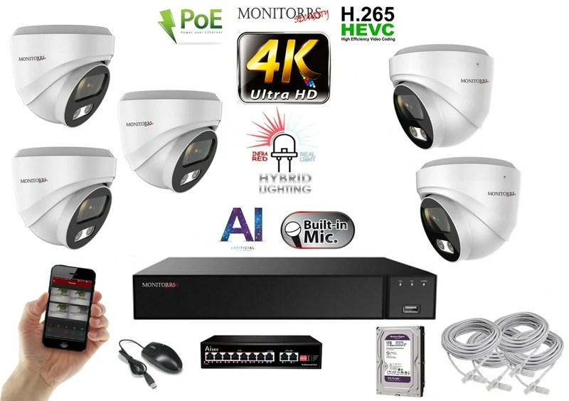 MS AI Hybrid Light IP 5 kamerový set so switchom 8 Mpix WDome (6481K5B)