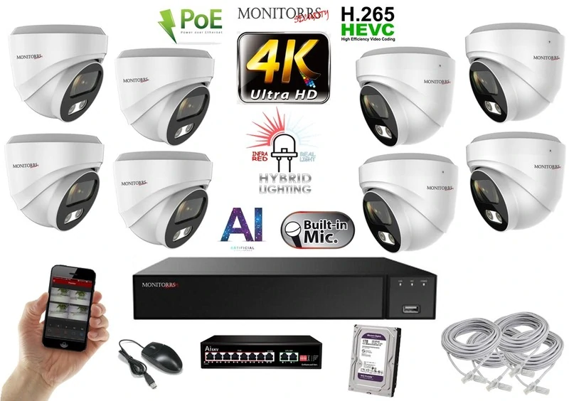 MS AI Hybrid Light IP 8 kamerový set so switchom 8 Mpix WDome (6481K8B)