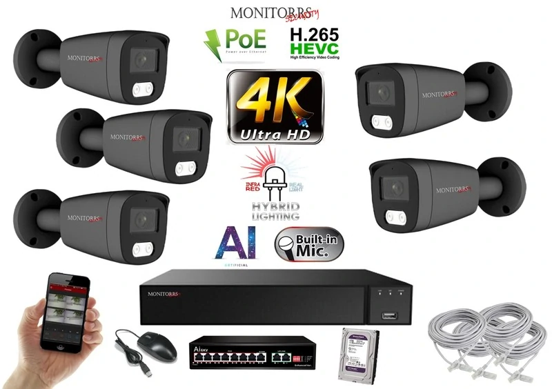 MS AI Hybrid Light IP 5 kamerový set so switchom 8 Mpix GTube (6483K5B)