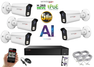 Monitorrs Security AI IP 5 kamerový set 5 Mpix WTube (6372K5)