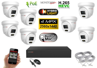 Monitorrs Security IP kamerový set 7 × 4 Mpx PoE Dome – Hybrid Light (6032K7)