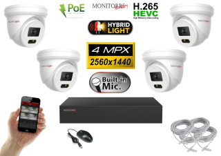 Monitorrs Security IP kamerový set 4 × 4 Mpx PoE Dome – Hybrid Light (6032K4)