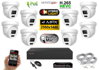 Monitorrs Security IP kamerový set so switchom 8× 4 Mpx PoE Dome – Hybrid Light (6032K8B)