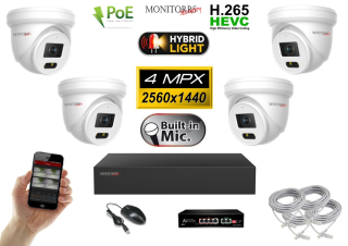 Monitorrs Security IP kamerový set so switchom 4× 4 Mpx PoE Dome – Hybrid Light (6032K4B)