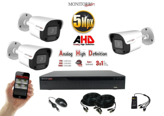 Monitorrs Security AHD 3 kamerový set 5 MPix Tube (6198K3)