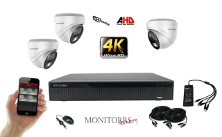 Monitorrs Security 4K AHD 3 kamerový set 8 Mpix Eco WDome (6037K3)
