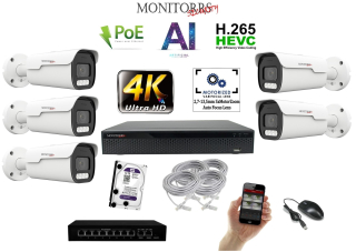 MS 4k park AI IP 5 kamerový set so switchom 8 Mpix WTube (6380K5B)