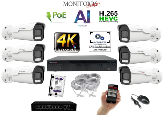MS 4k park AI IP 6 kamerový set so switchom 8 Mpix WTube (6380K6B)