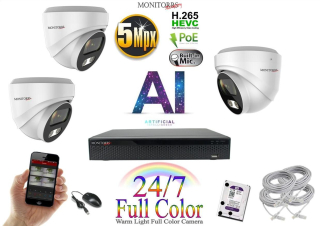 Monitorrs Security Full Color AI IP 3 kamerový set WDome (6022K3)