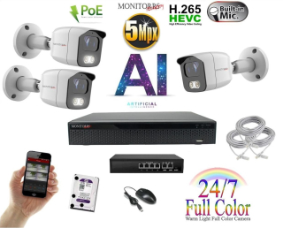MS Full Color AI IP 3 kamerový set so switchom WTube (6021K3B)