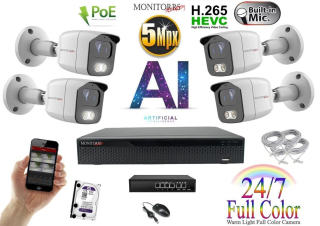 MS Full Color AI IP 4 kamerový set so switchom WTube (6021K4B)