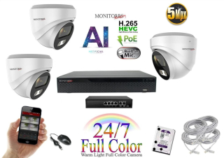 MS Full Color AI IP 3 kamerový set so switchom WDome (6022K3B)