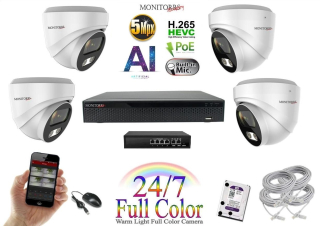 MS Full Color AI IP 4 kamerový set so switchom WDome (6022K4B)