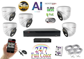 MS Full Color AI IP 5 kamerový set so switchom WDome (6022K5B)