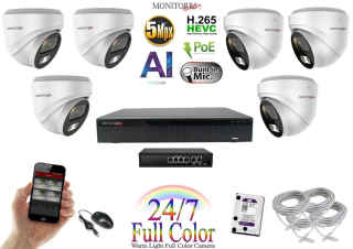 MS Full Color AI IP 6 kamerový set so switchom WDome (6022K6B)