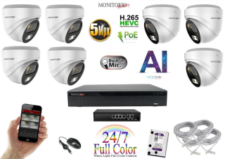 MS Full Color AI IP 7 kamerový set so switchom WDome (6022K7B)