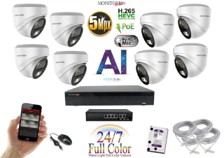 MS Full Color AI IP 8 kamerový set so switchom WDome (6022K8B)