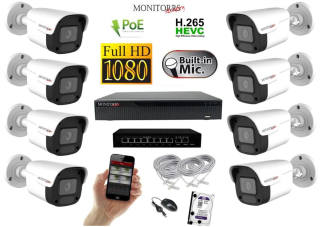 MS IP 8 kamerový set so switchom 2 Mpix WTube Plast (6023K8B)