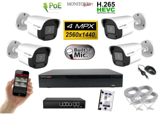 MS IP 4 kamerový set so switchom 4 Mpix WTube Plast (6024K4B)