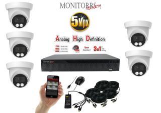 Monitorrs Security AHD 5 kamerový set  5 MPix Dome (6197K5)