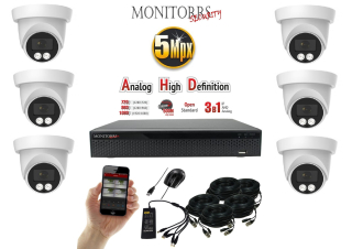 Monitorrs Security AHD 6 kamerový set  5 MPix Dome (6197K6)