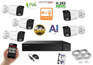 Monitorrs Security AI Aktív IP 5 kamerový set 5 Mpix WTube (6078K5)