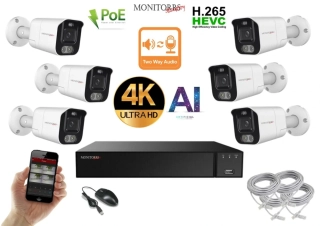 Monitorrs Security AI Aktív IP 6 kamerový set 8 Mpix WTube (6078K6)