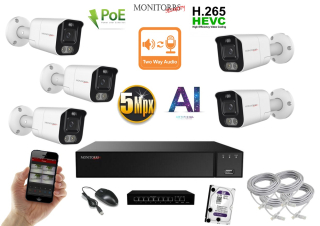 MS AI Aktív IP 5 kamerový set so switchom 5 Mpix WTube (6078K5B)