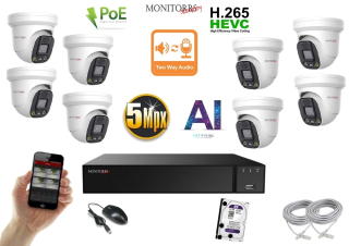 Monitorrs Security AI Aktív IP 8 kamerový set 5 Mpix WDome (6077K8)