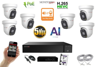 Monitorrs Security AI Aktív IP 6 kamerový set so switchom 5 Mpix WDome (6077K6B)