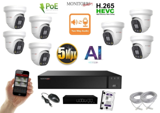 Monitorrs Security AI Aktív IP 7 kamerový set so switchom 5 Mpix WDome (6077K7B)